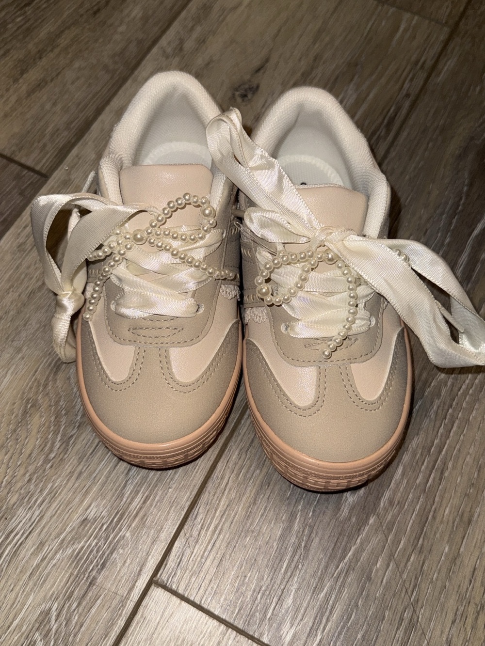 cupcakes & cashmere Cream and Blush Pearl Ribbon Kids Sneakers